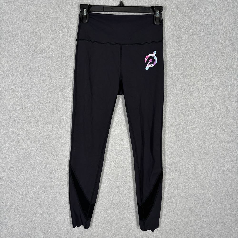 Peloton Leggings Women Small Black Move Scalloped Hem 7/8 Crop Ankle Mesh‎ Panel